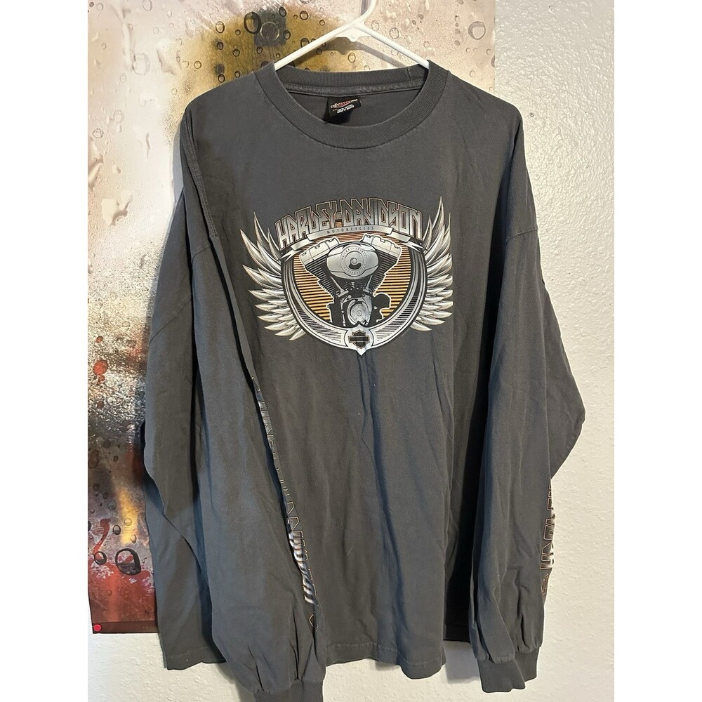 Vintage Y2K Harley Davidson Long sleeve Grey Men’s 3XL Shirt Modesto Ca